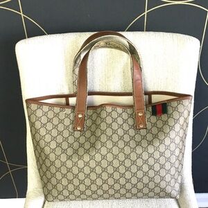 Gucci authentic brown monogram coated canvas tote bag